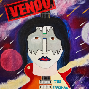 Ace the Spaceman, peinture originale de Cyril Lombard avec tampon VENDU, hommage à Ace Frehley de KISS, 75 × 55 cm